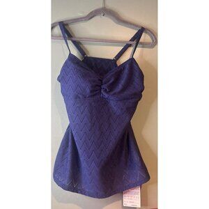 NEW Gottex Navy Blue Lace Swim Tank Top Sze 12 Elegant Romantic Coastal Swimwear